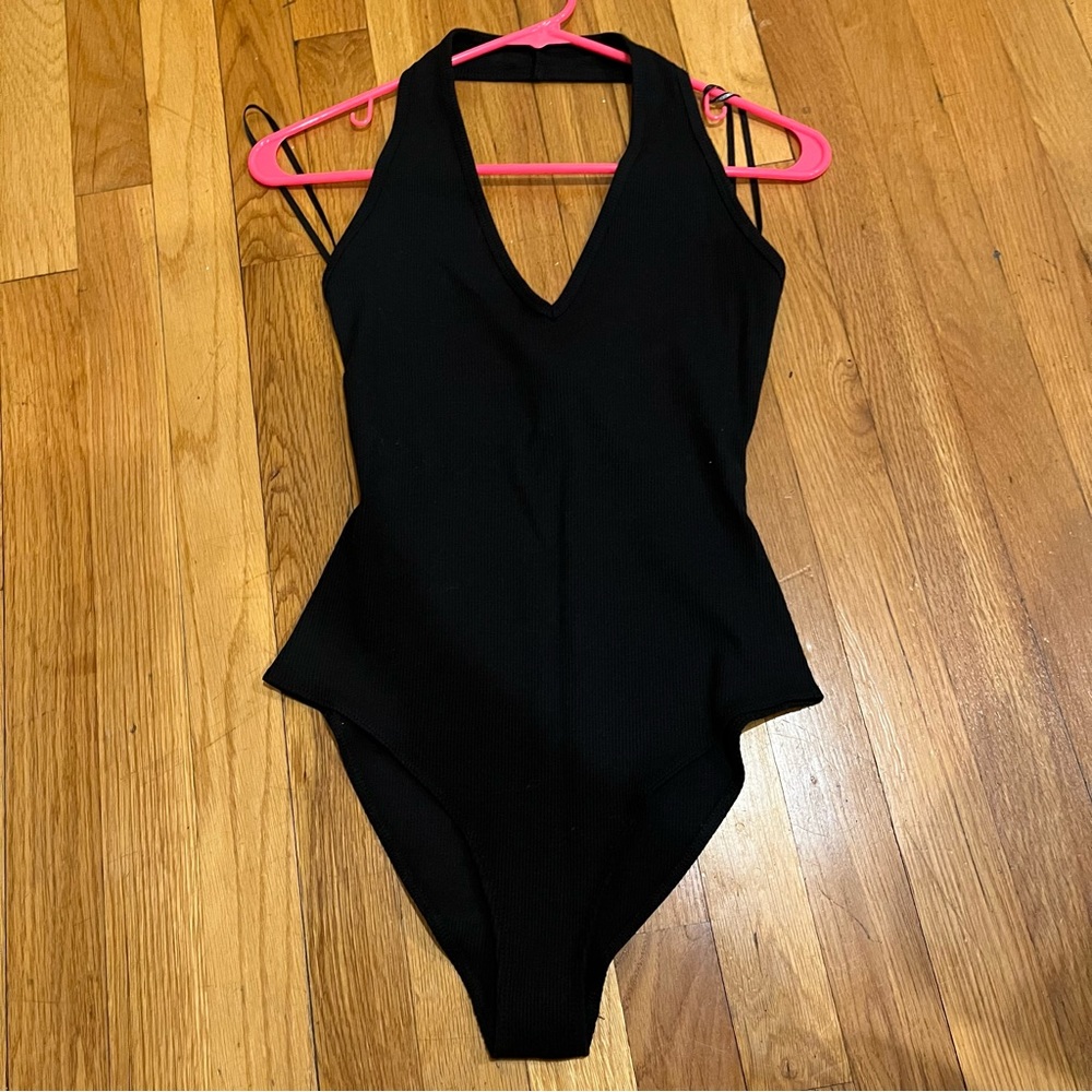 ribbed halter bodysuit